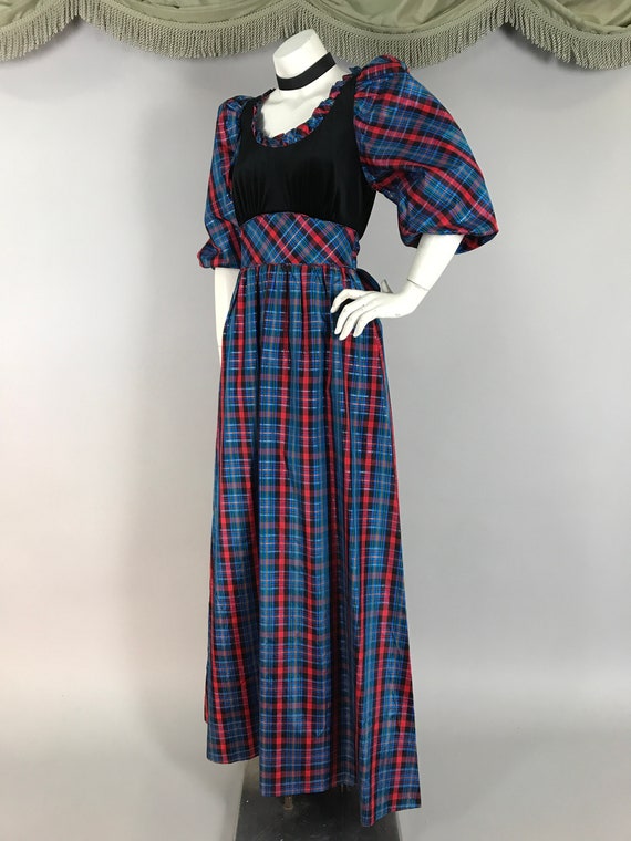 1970s dress vintage 70s PLAID TAFFETA VELVET blac… - image 5