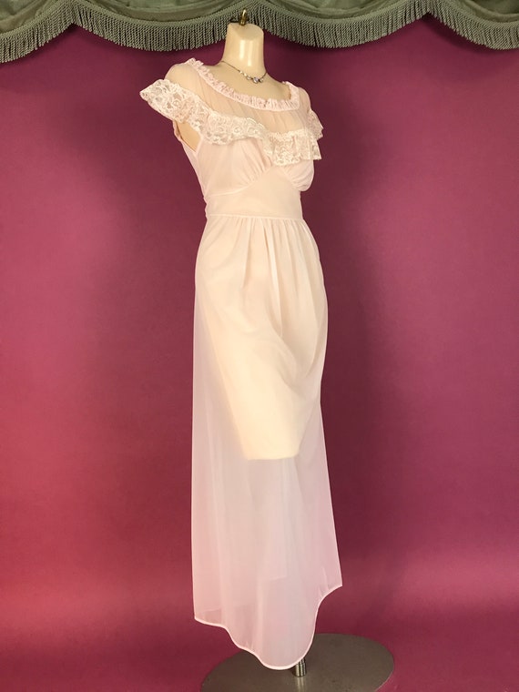 1950s nightgown vintage 50s SHEER PINK NYLON lace… - image 6