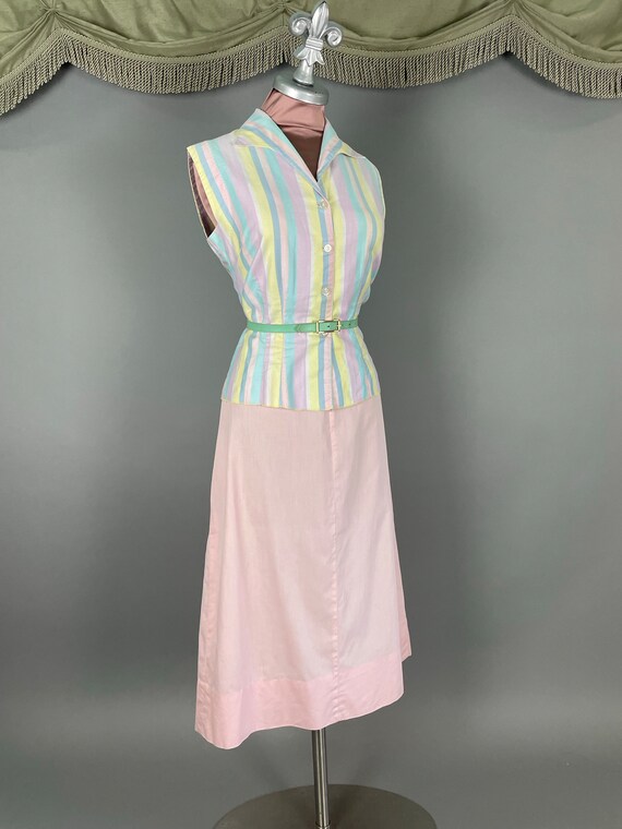 1950s dress set vintage 50s PASTEL RAINBOW PINK c… - image 10