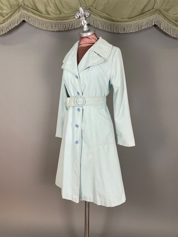 1960s jacket vintage 70s coat BABY BLUE BELTED pr… - image 5