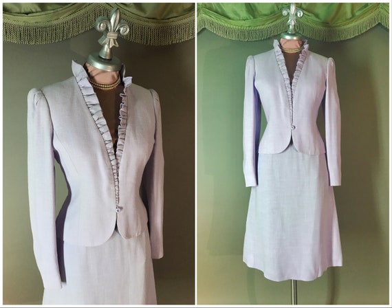 1980s suit vintage 80s LAVENDER RUFFLE DVF designe