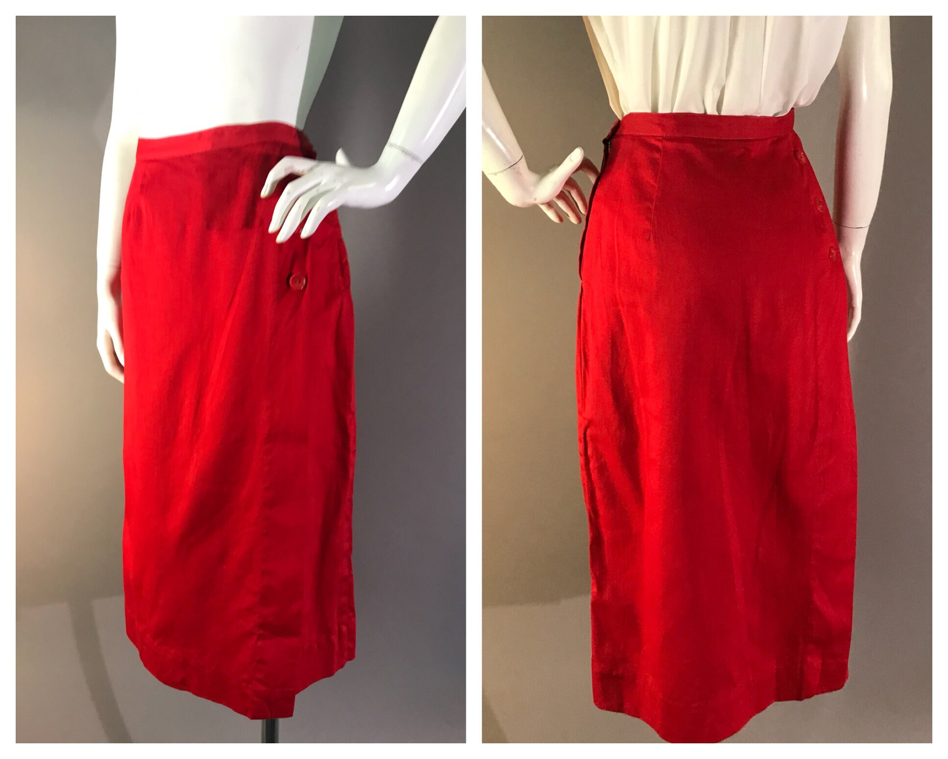 50s skirt capris 1950s RED COTTON SKIRT with pants underneath | Etsy