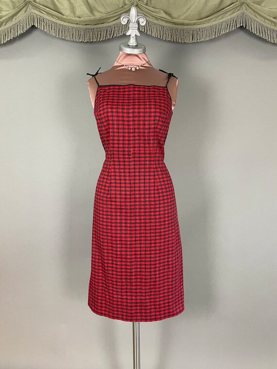 1950s dress vintage 50s RED PLAID HOURGLASS merma… - image 4