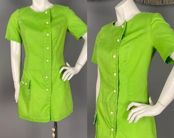60er Kleid Shorts 1960s Vintage GRÜN WEISS BAUMWOLLE Overall Skooter mod