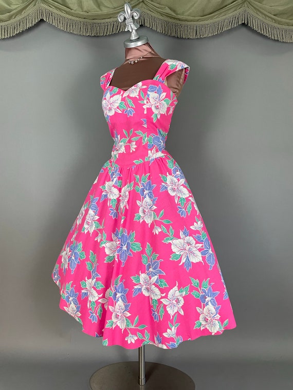 1980s does 50s dress vintage BRIGHT PINK HAWAIIAN… - image 10