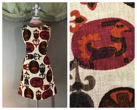 1960s dress 60s vintage ZODIAC FLORAL PRINT Cotton