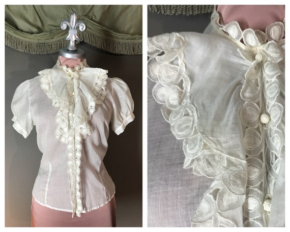 SOLD on layaway 1930s blouse vintage 30s WHITE BAT