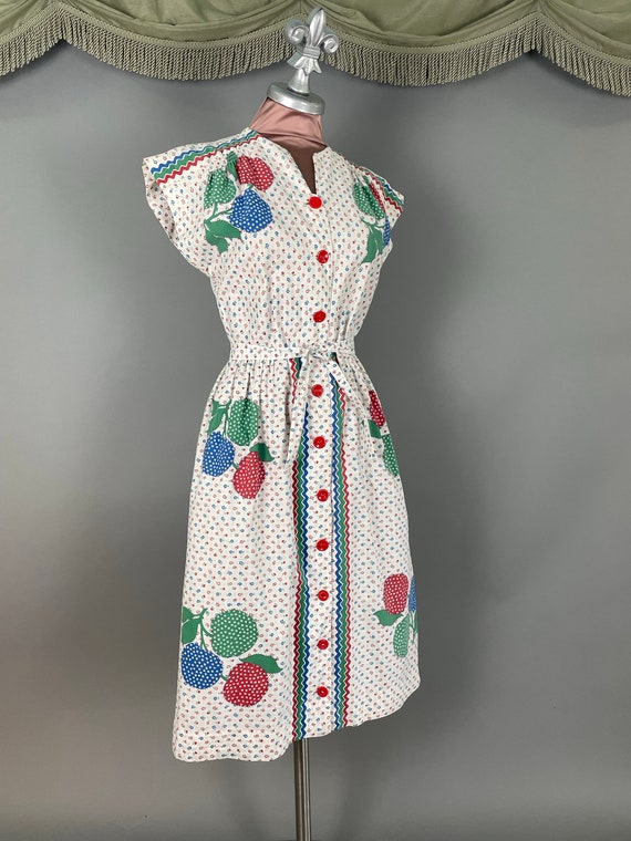 1940s dress vintage 40s COLORFUL FRUIT PRINT whit… - image 6