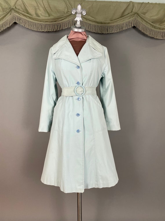 1960s jacket vintage 70s coat BABY BLUE BELTED pr… - image 4