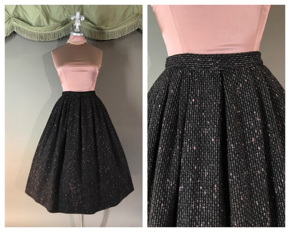 1950s skirt vintage 50s PINK GRAY gray wool pleate