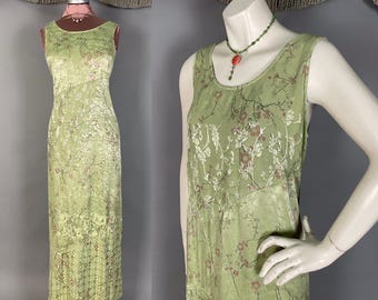 Jaren 90 jurk vintage jaren 90 doet denken aan de jaren 30 GROEN ROZE Kersenbloesem rayon jacquard tanktop