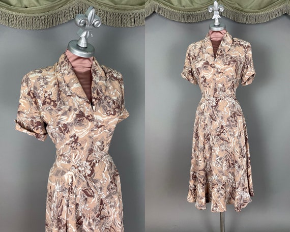 1940s dress vintage 40s VERSAILLES GARDENS Marie … - image 1