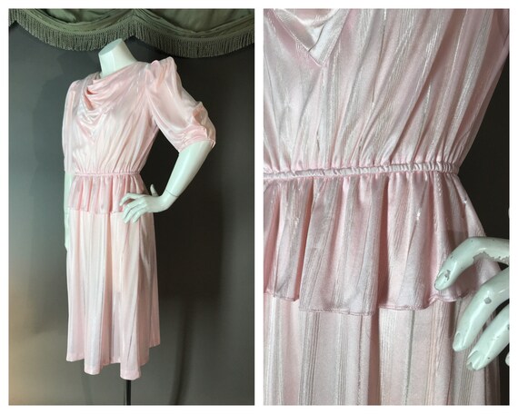 1980s dress vintage 80s PINK PEPLUM 40s inspired s