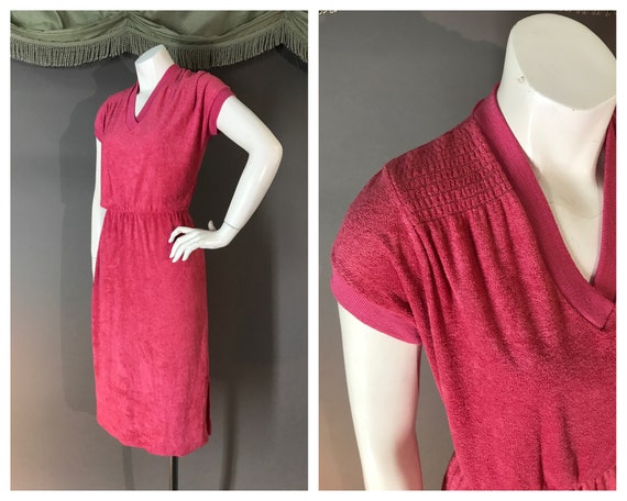 80s dress Vintage 1980s SOFT PINK TERRYCLOTH terry
