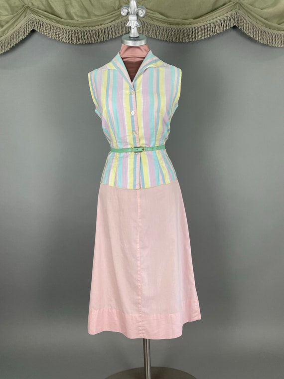 1950s dress set vintage 50s PASTEL RAINBOW PINK c… - image 8