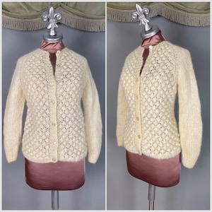 トップス \" vintage mohair \" zip cardigan 60s Vintage 1960s 100% Mohair Cardigan Sweater Pinkish Red Approx Sz