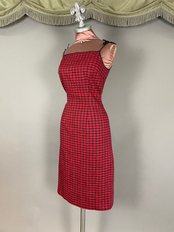 1950s dress vintage 50s RED PLAID HOURGLASS merma… - image 6