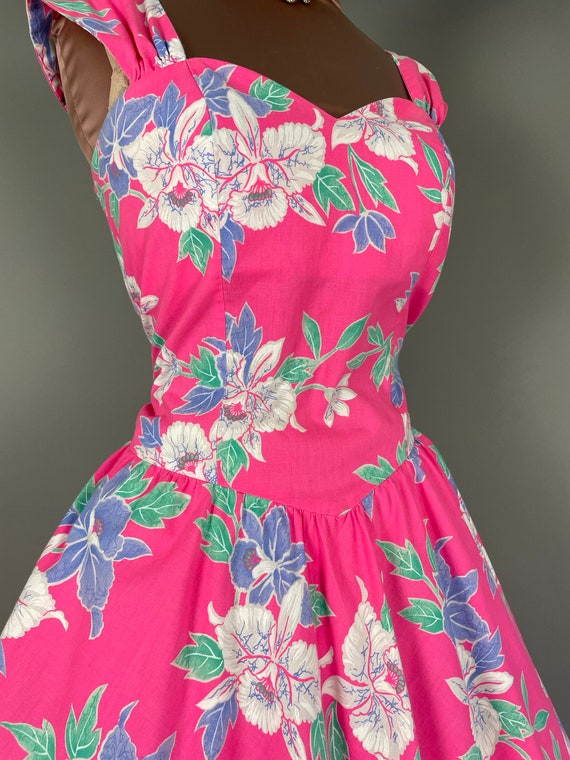 1980s does 50s dress vintage BRIGHT PINK HAWAIIAN… - image 5