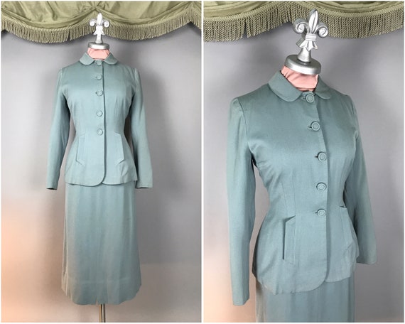 1940s suit vintage 40s BLUE GREEN TEAL Vogue Coutu