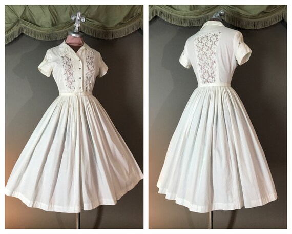1950s dress 50s vintage WHITE COTTON LACE insets f