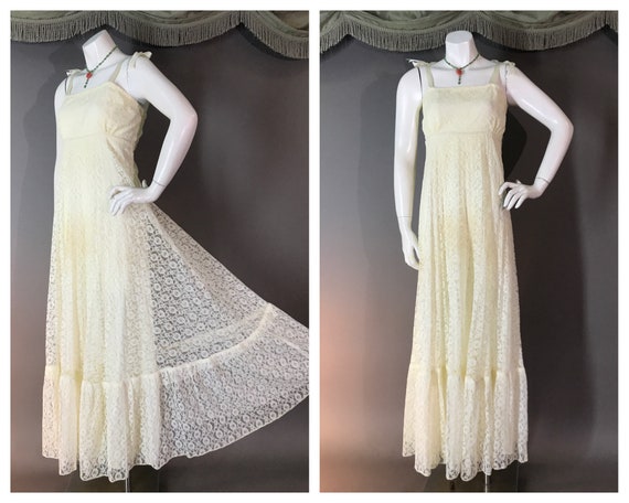 1970s dress vintage 70s IVORY LACE CREAM Candi Jon