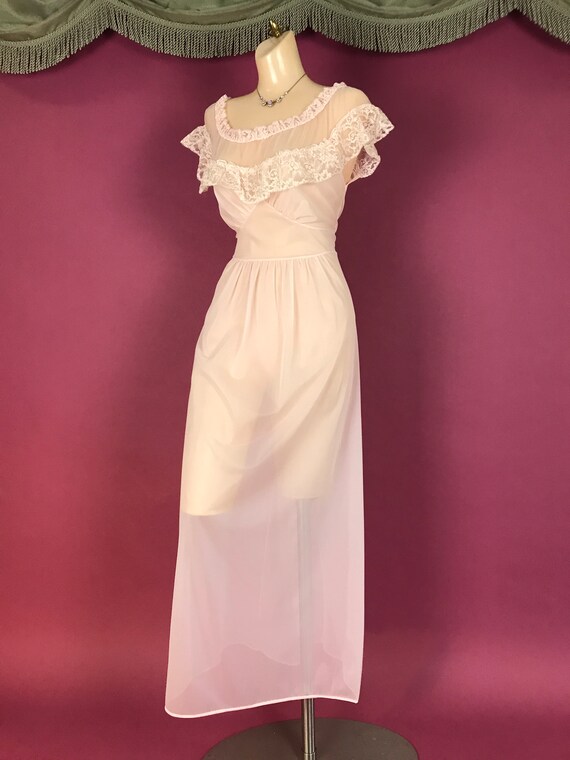 1950s nightgown vintage 50s SHEER PINK NYLON lace… - image 5