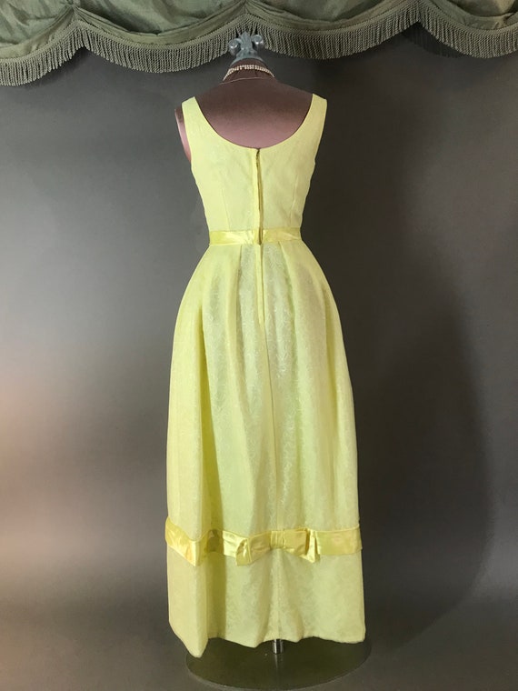 1960s dress 60s PASTEL YELLOW CHIFFON lace bow we… - image 8