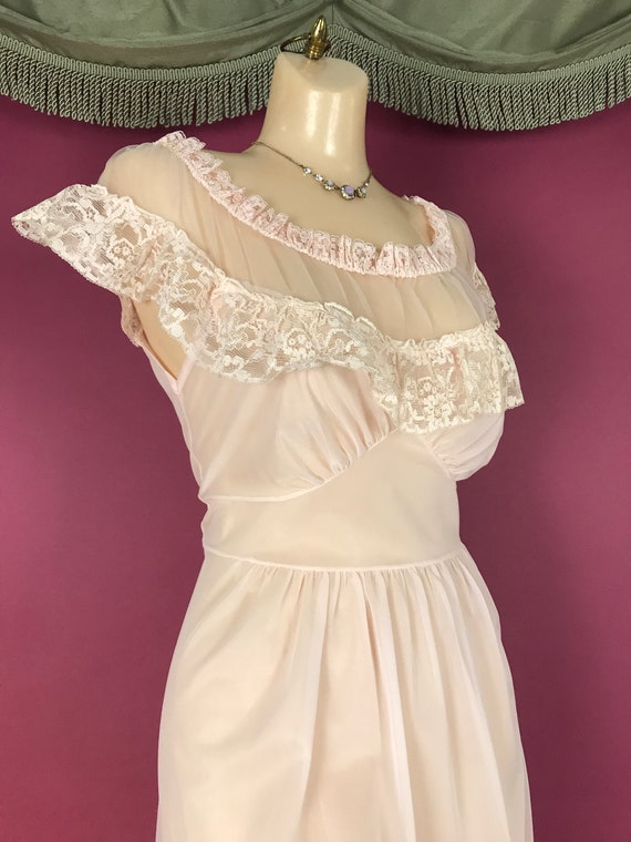 1950s nightgown vintage 50s SHEER PINK NYLON lace… - image 9