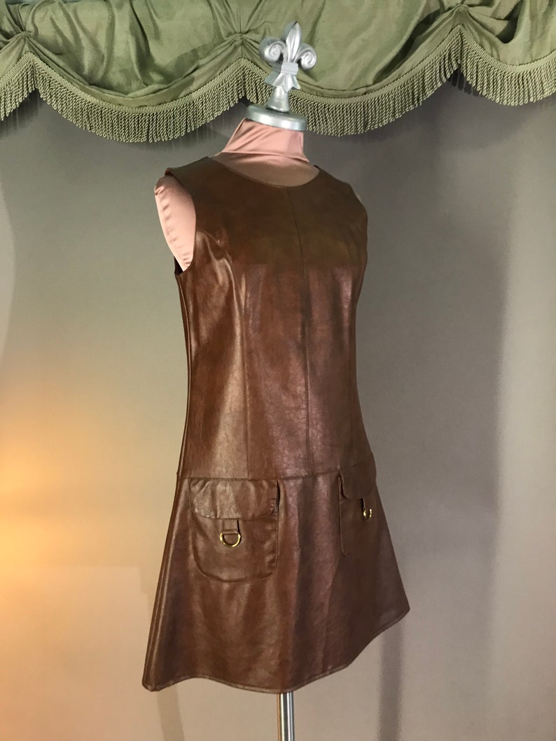 1960s dress 60s vintage BROWN VINYL JUMPER faux leather mod a | Etsy