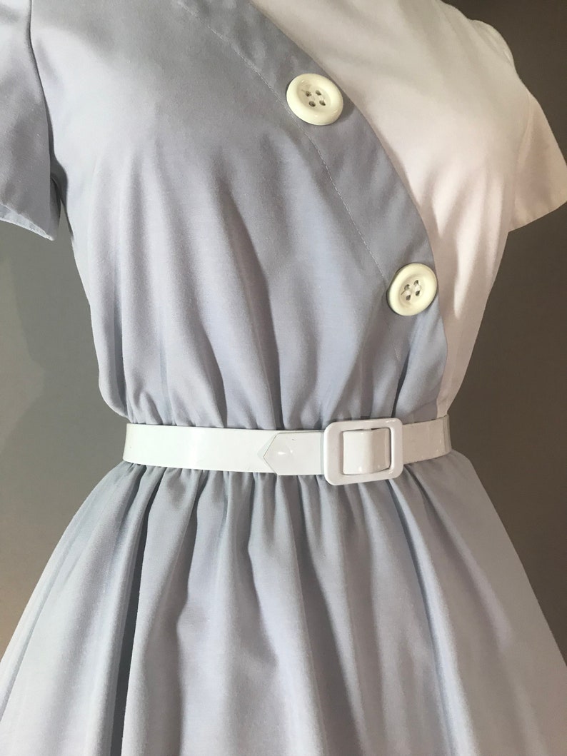 80s dress 1980s vintage TWO TONE GRAY white fit and flare cotton full skirt dress
