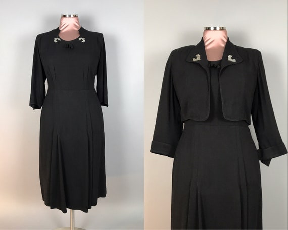 1940s dress set vintage 40s Beaded rhinestone blac
