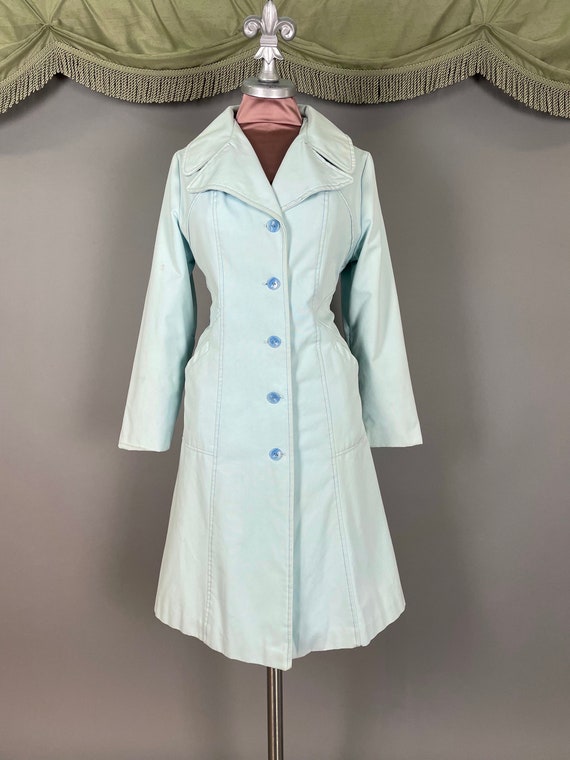 1960s jacket vintage 70s coat BABY BLUE BELTED pr… - image 2