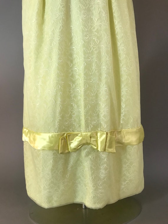 1960s dress 60s PASTEL YELLOW CHIFFON lace bow we… - image 2