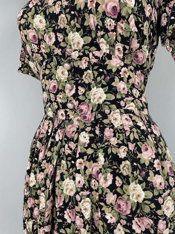 PINK ROSES vintage 90s dress 1990s puff sleeves b… - image 2