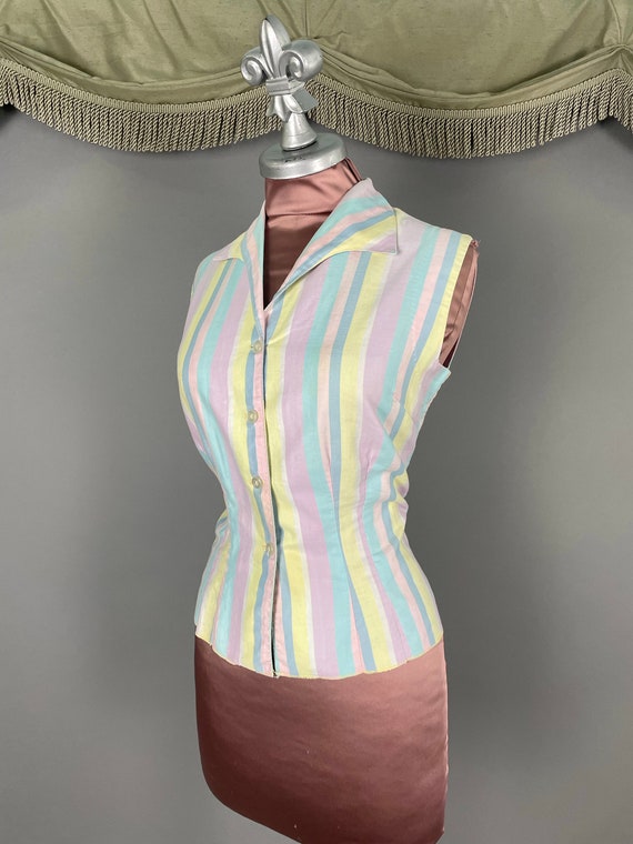 1950s dress set vintage 50s PASTEL RAINBOW PINK c… - image 3