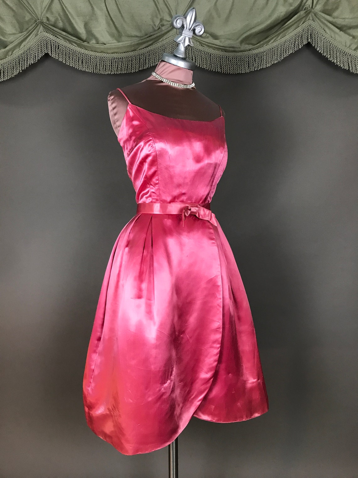 1960s Dress Coat Set Vintage 60s PINK SATIN RHINESTONE Fit Etsy