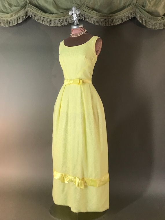 1960s dress 60s PASTEL YELLOW CHIFFON lace bow we… - image 5