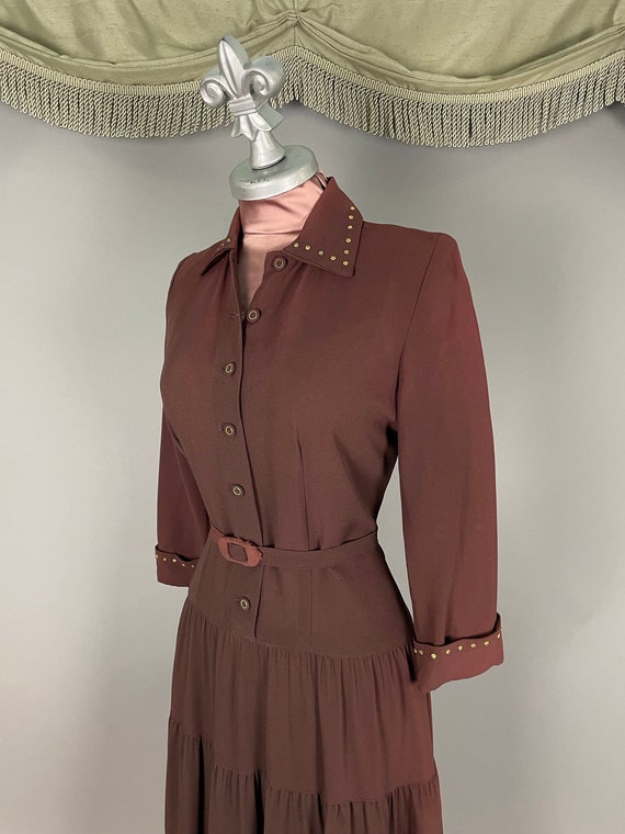 1940s dress vintage 40s BROWN GOLD STUDDED flower… - image 7