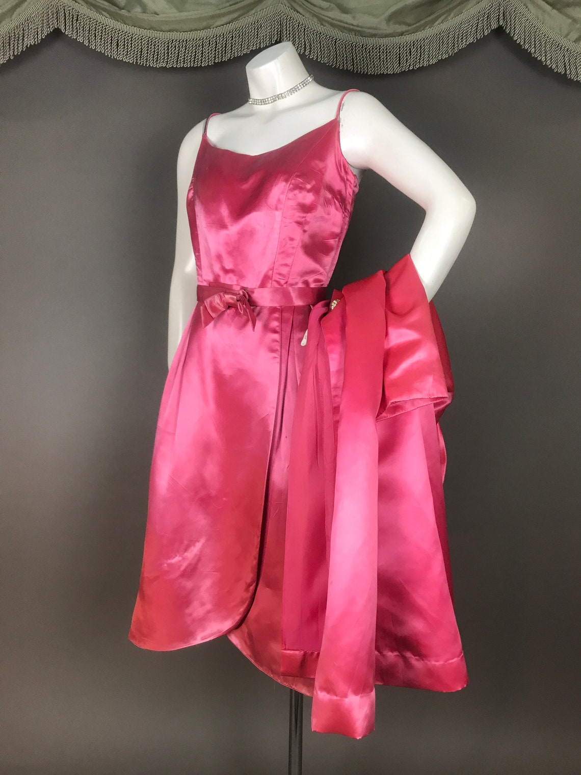 1960s Dress Coat Set Vintage 60s PINK SATIN RHINESTONE Fit Etsy