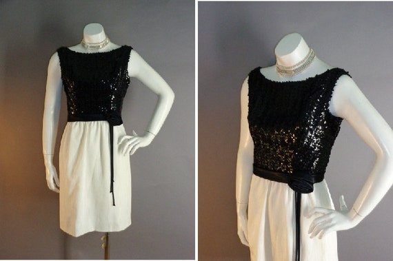 60s dress 1960s vintage BLACK WHITE SEQUINS mini c