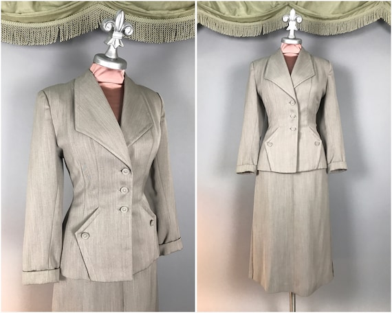 1940s suit vintage 40s GRAY TAUPE BROWN subtle str