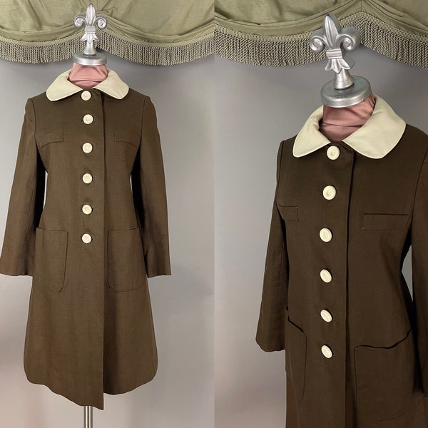 1960s coat vintage 60s PETER PAN COLLAR brown and white mod jacket