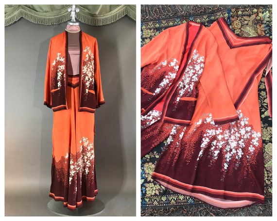 1940s rayon lounge pajamas vintage 40s OMBRÉ BORDE