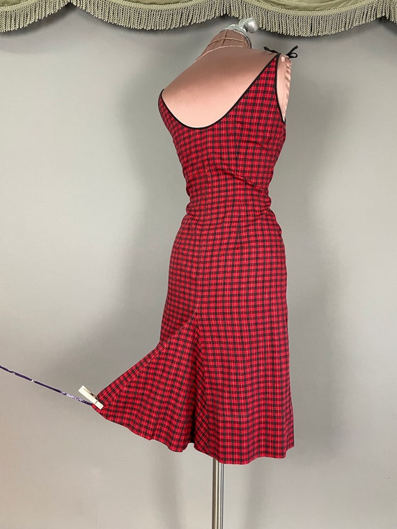 1950s dress vintage 50s RED PLAID HOURGLASS merma… - image 7