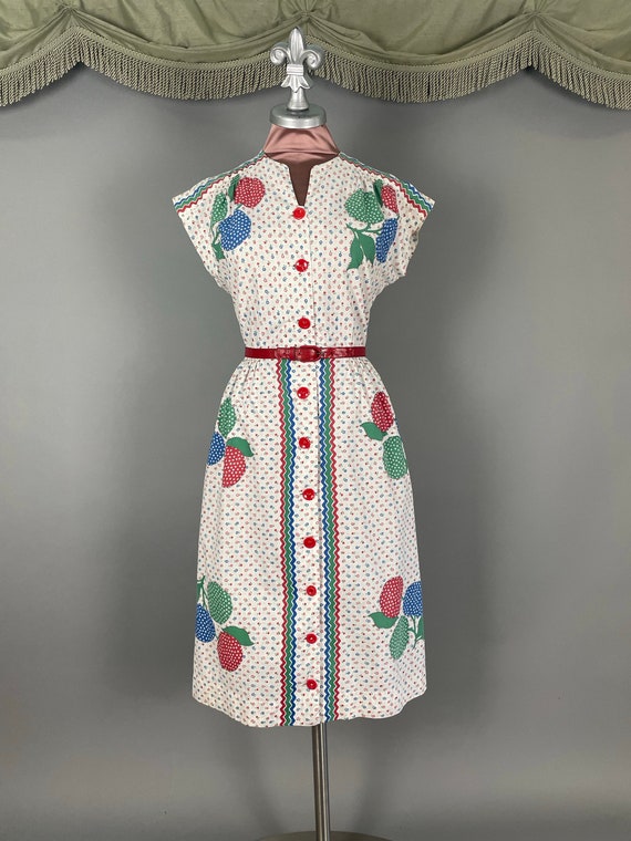 1940s dress vintage 40s COLORFUL FRUIT PRINT whit… - image 9