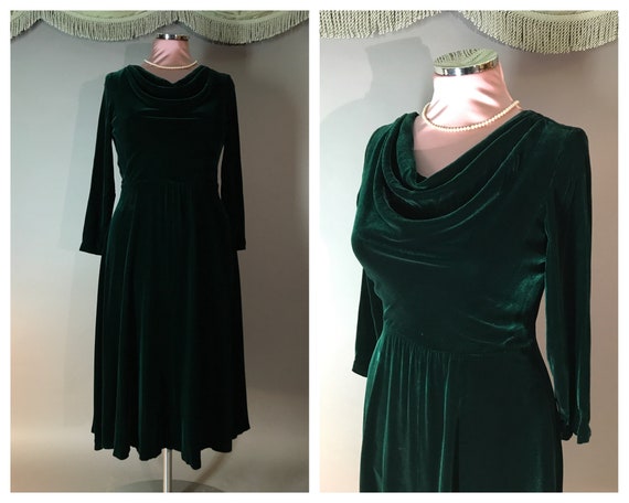1980s dress vintage 90s GREEN DRAPED rayon silk VE