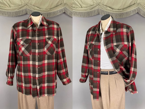 1950s shirt jacket vintage 50s PENDLETON BOARD SHIRT wool plaid mens