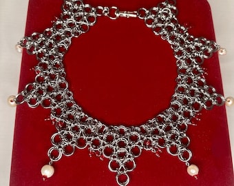 Collar de bufón perlado: collar de malla de acero inoxidable de estilo japonés