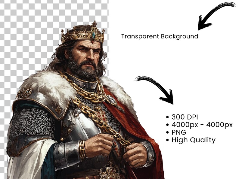 Medieval Kings Watercolor Clipart Bundle โ 132 Pngs of Regal Kings ...