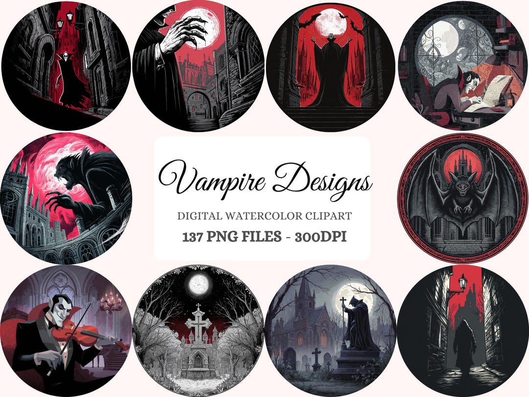 Gothic Vampire Clipart Bundle – 137 Circular PNG Designs (digital ...